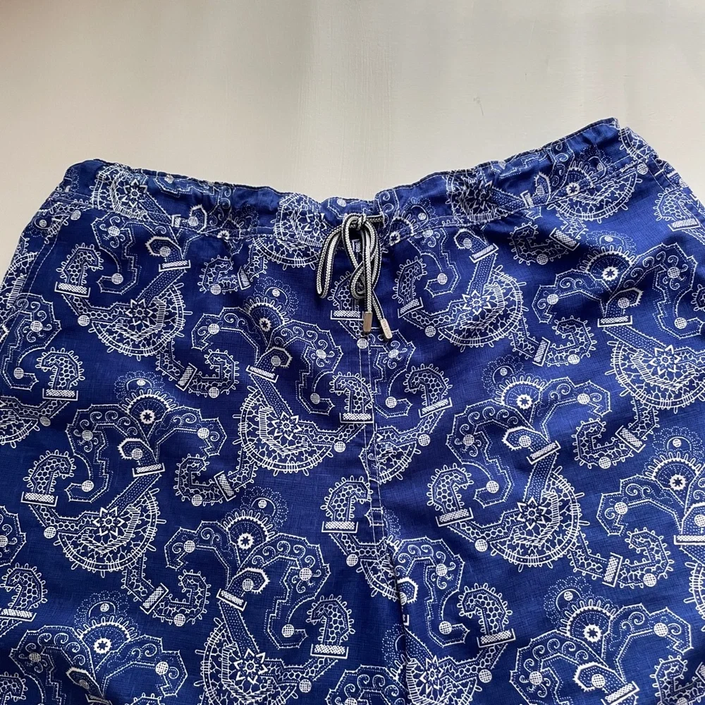 Peter Millar Mens Large Swim Trunks Blue Bandana Paisley Print Lined Board Short
